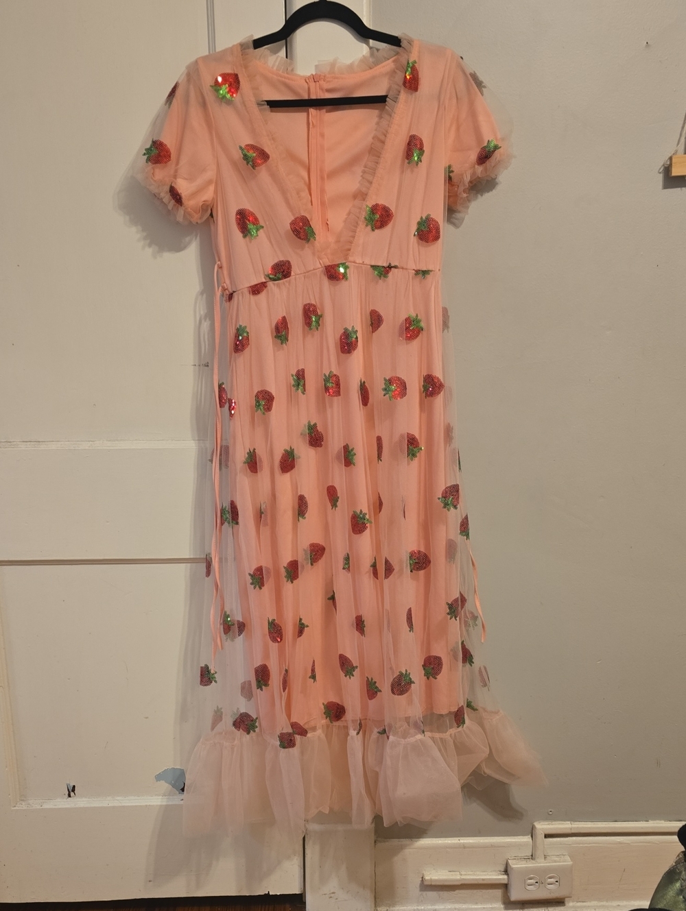 Girls/womens Pink Strawberry Sequined Tulle Dress